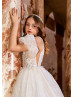 Beaded White Lace Flower Girl Dress With Detachable Sleeves